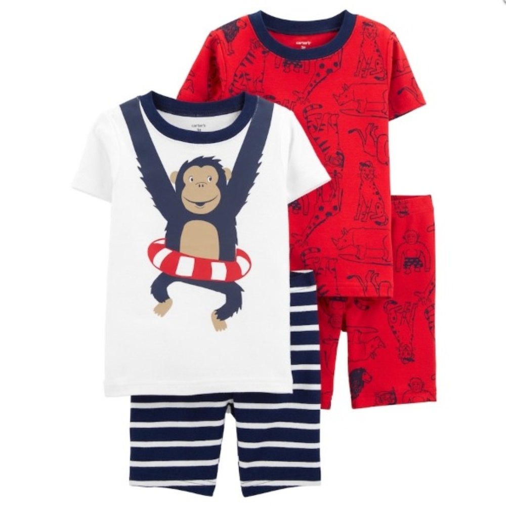 🎉SOLD🎉 NWT Carter's 4pc Monkey Snug Cotton PJs - Picture 1 of 3